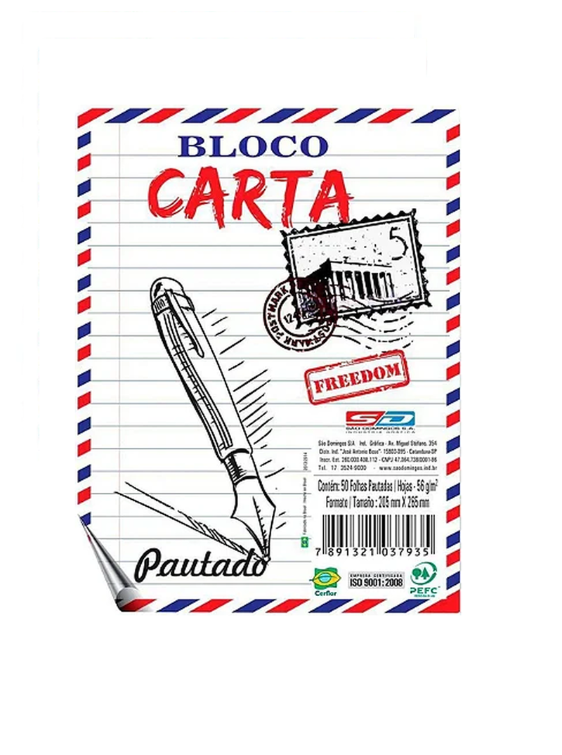 imagem Bloco de Carta Pautado São Domingos 50 Folhas 56g/m²