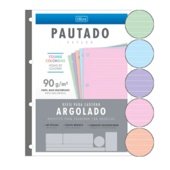 imagem Refil para Caderno Argolado Folhas Coloridas Pautado Tilibra 80fls