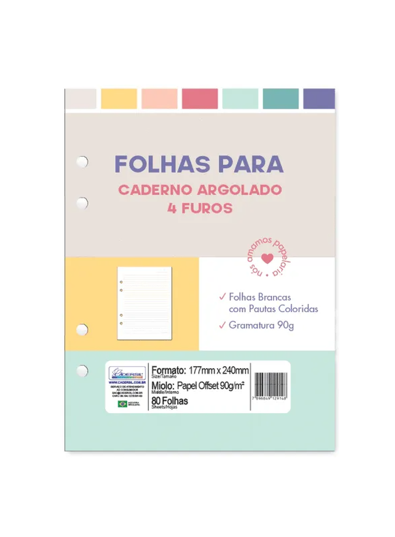 imagem Refil para Caderno Argolado Colegial c/Pauta Colorida