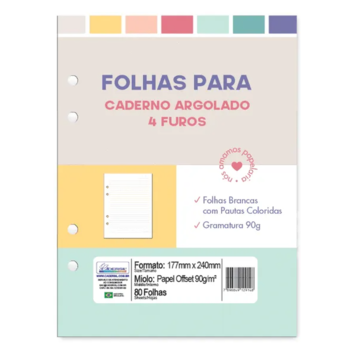 imagem Refil para Caderno Argolado Colegial c/Pauta Colorida