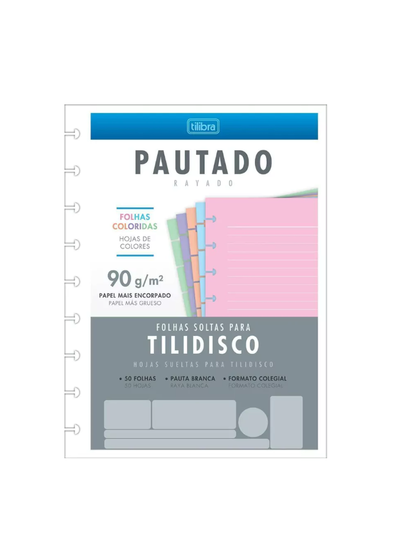 imagem Refil para Caderno Argolado Folhas Coloridas Pautado Tilibra 50fls