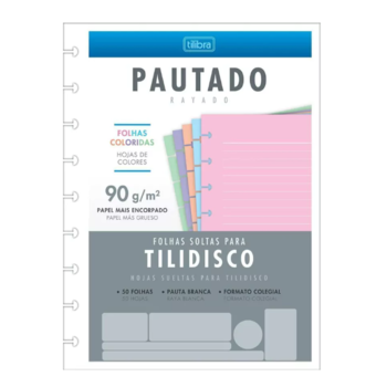 imagem Refil para Caderno Argolado Folhas Coloridas Pautado Tilibra 50fls