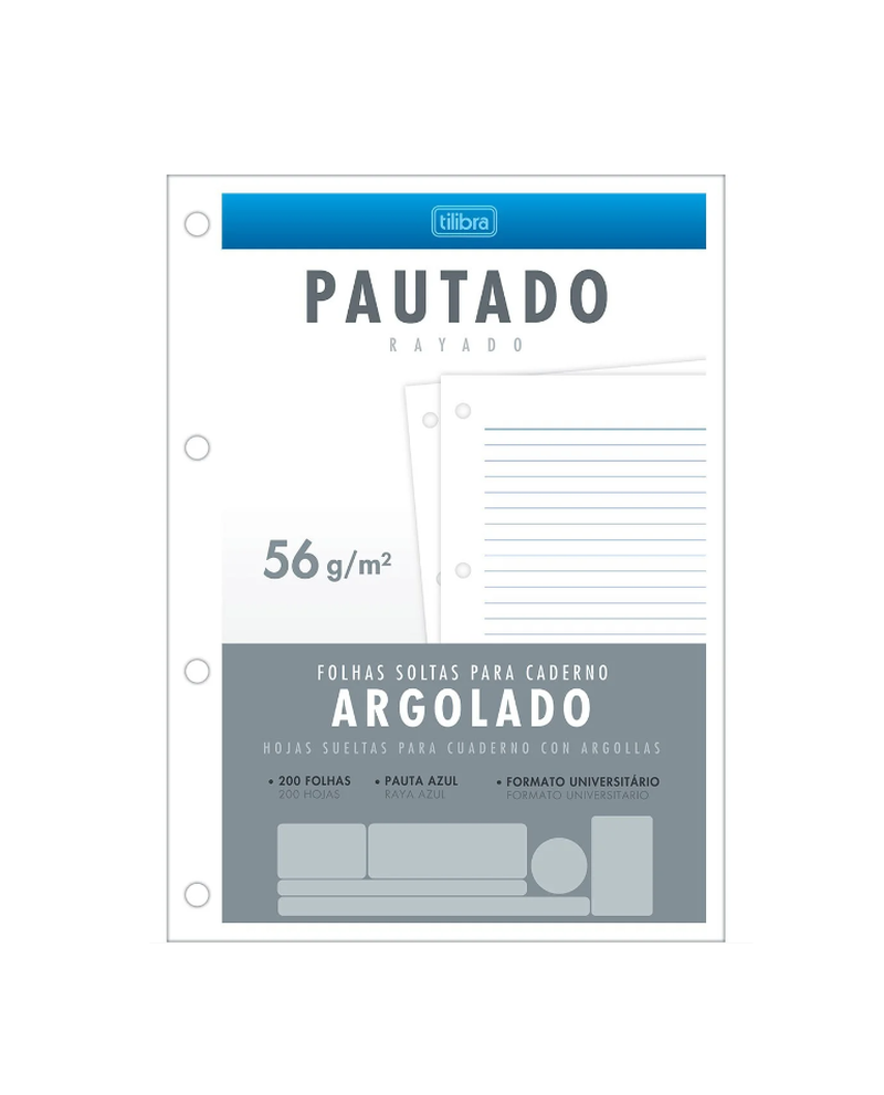 imagem Refil para Caderno Argolado Pautado 56g/m² 200fls Tilibra