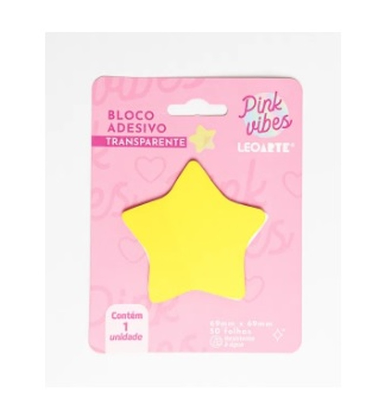 imagem BLOCO ADESIVO PINK VIBES TRANSPARENTE ESTRELA 72MMX72MM 50F LEOARTE