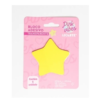 imagem BLOCO ADESIVO PINK VIBES TRANSPARENTE ESTRELA 72MMX72MM 50F LEOARTE