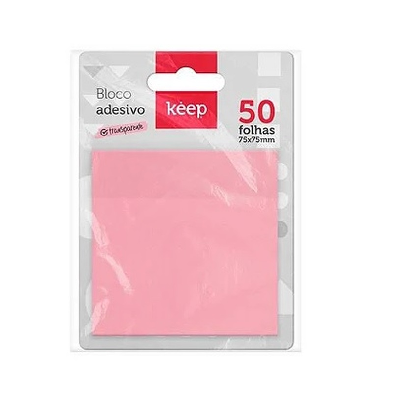 imagem Bloco Adesivo Transparente Rosa Pastel Keep 75X75mm 50fls